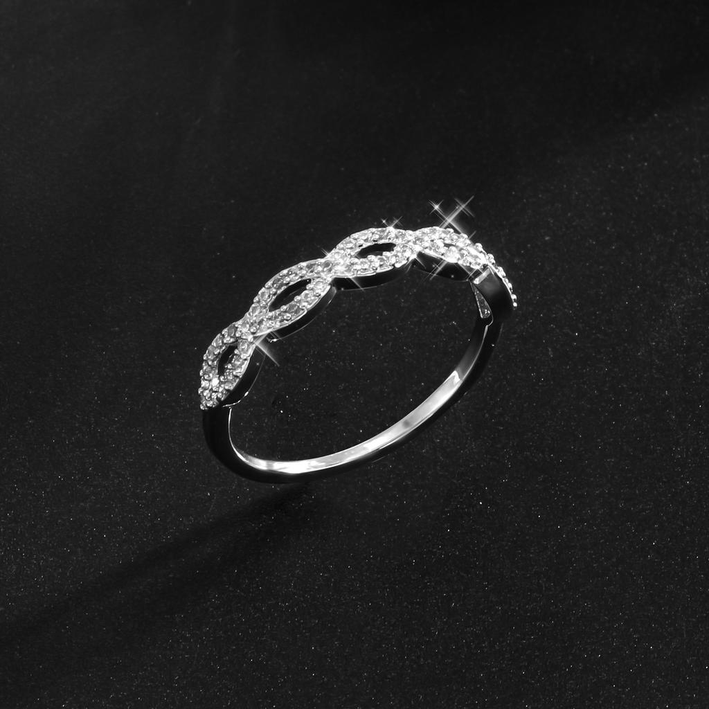 Silvery Plated Infinity Loop Synthetic Cubic Zirconia Ring for Women Minimalist Stackable Jewelry Gift