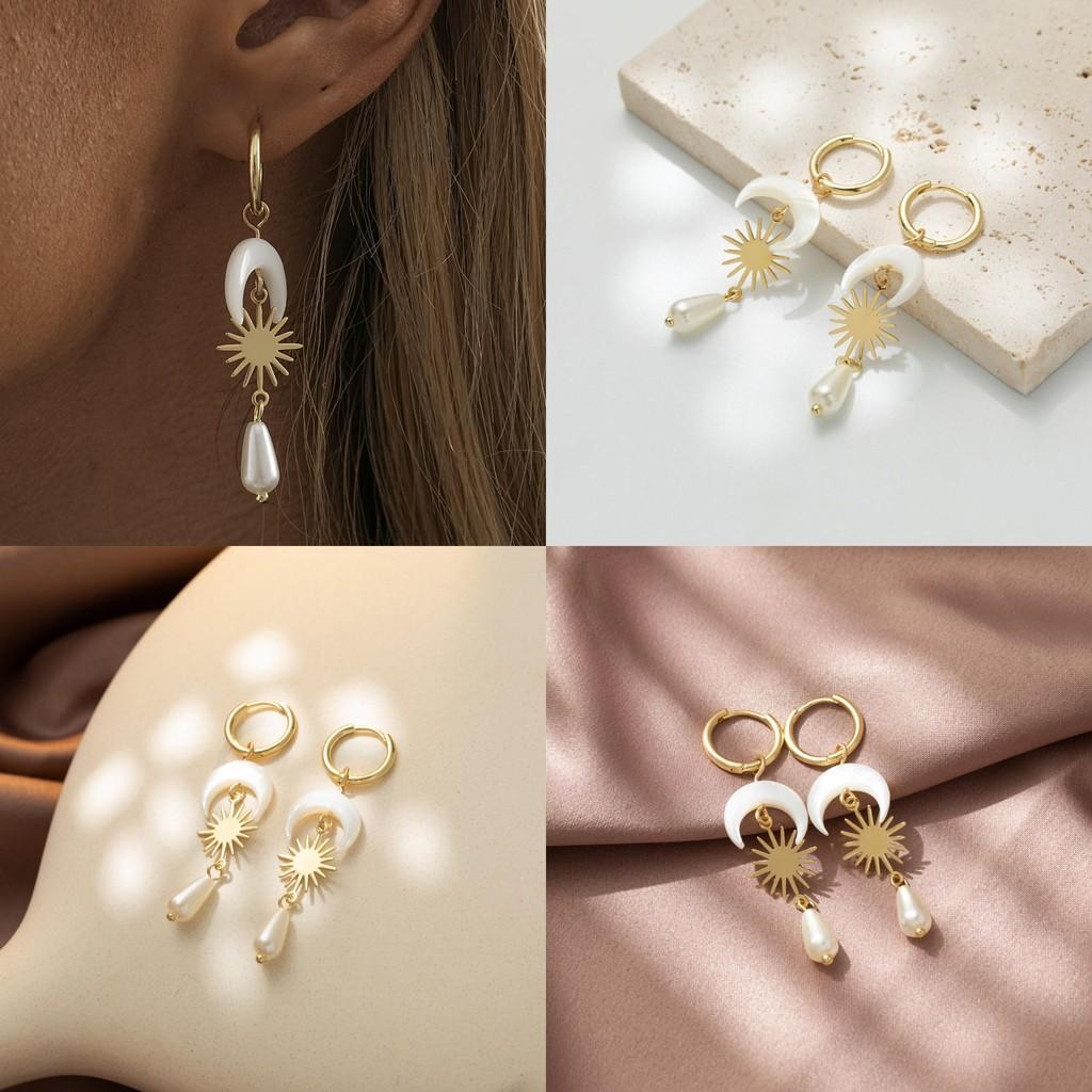 Modern Fashion Moon Teardrop Earrings For Women With Shell Accents