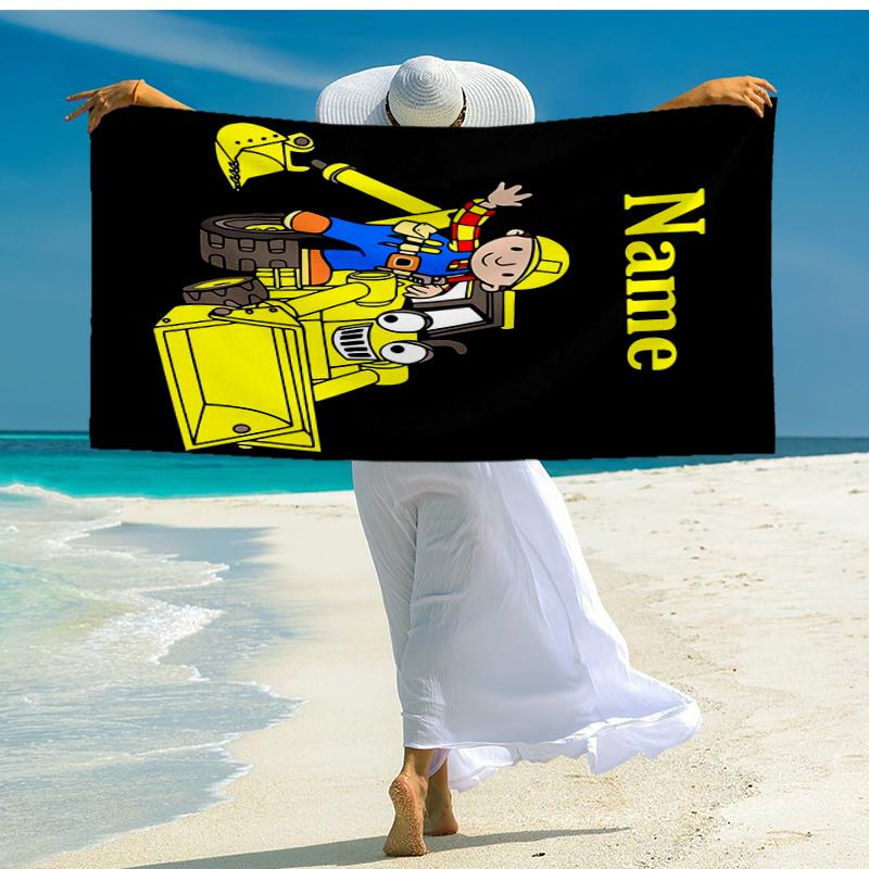 Personalisierbares, ultraweiches Strandtuch mit Bob der Baumeister-Thema, Ideal für Pool - Camping, Tauchen - Perfekter Reisebegleiter, Lebendiges Strandtuch.