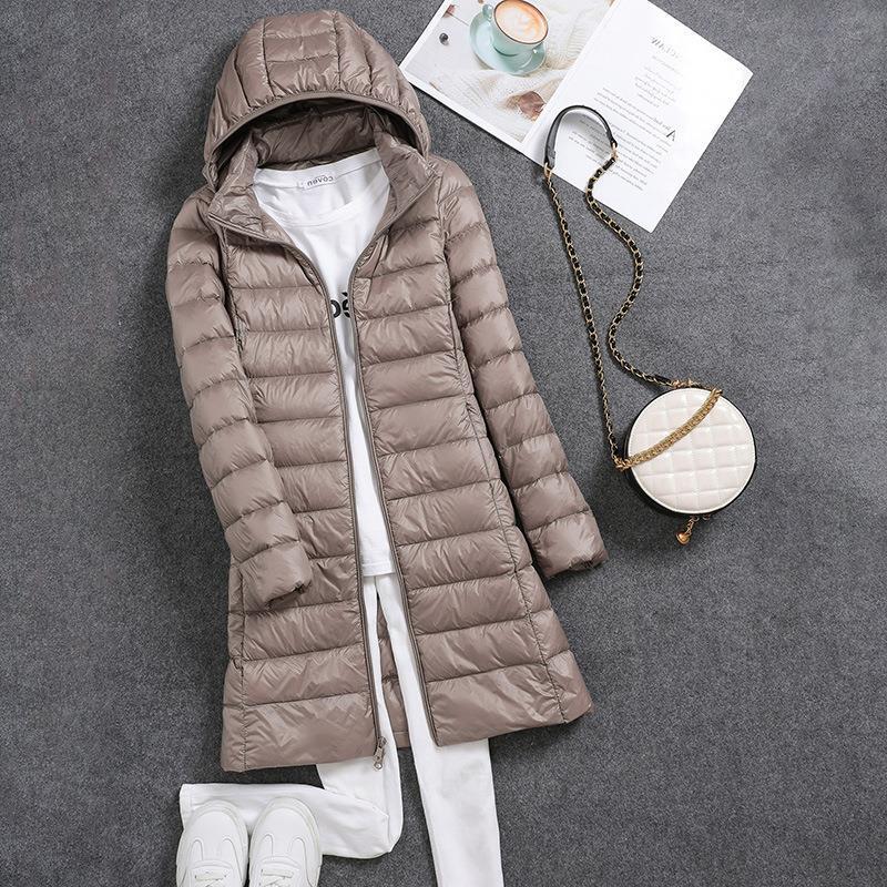 Women's Mid-Length Lightweight Down Jacket with Detachable Hood - 2024 Autumn/Winter Korean Style Plus Size Coat