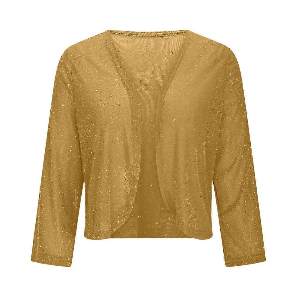 Women's Mesh 3/4 Sleeve Open Front Sequin Bolero Glitter Cropped Cardigan Jacket Cocktail Party Shrug Short Coats Sea Blue XXL New Arrival