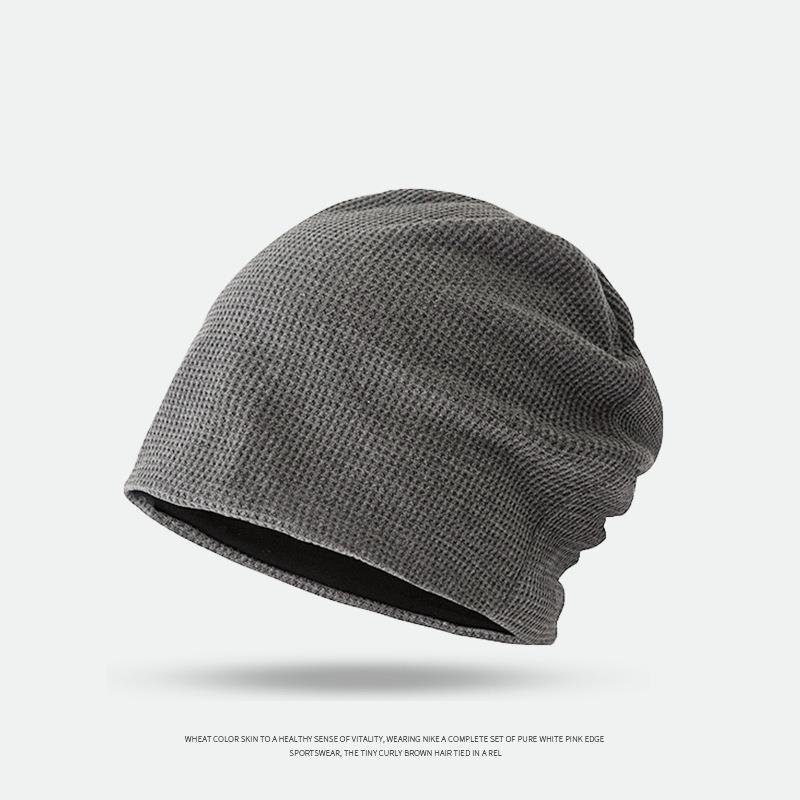 Autumn and winter thin plaid stack hat women's fashion versatile sports headscarf sweating solid color breathable cold hat men