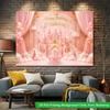 2D Flat Backdrop1pc Pink Theme Castle Cake Birthday Party Backdrop Banner Polyester Wall Decor For Living Room Bedroom Office Outdoor Decor