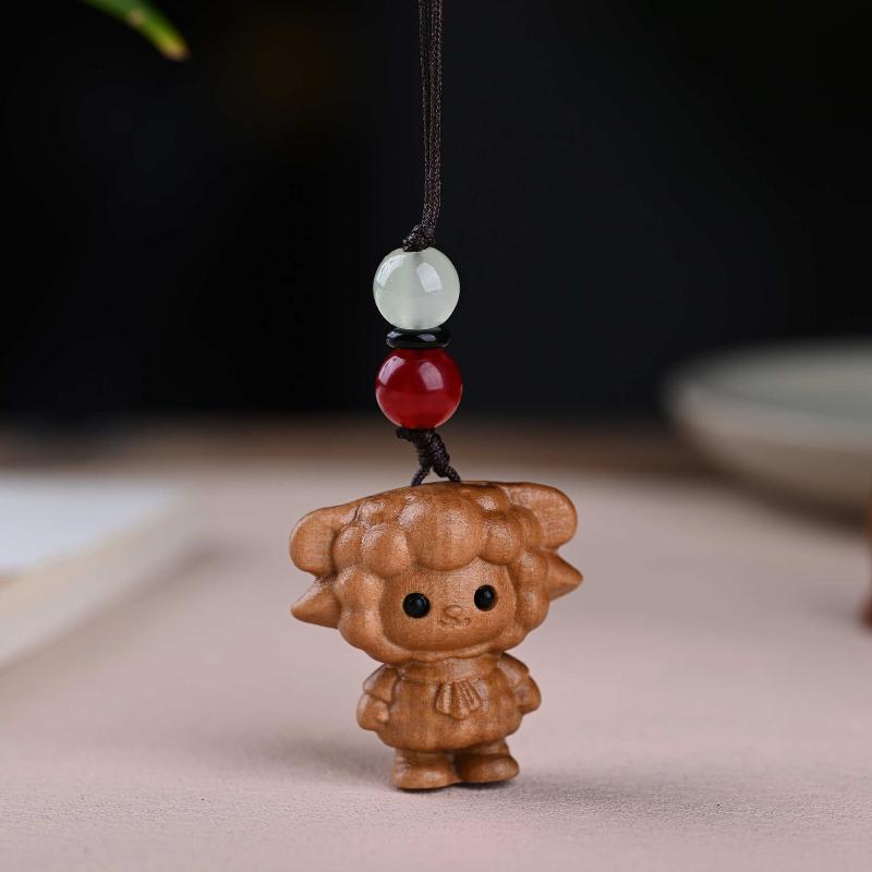Cute Sheep Goat Shape Charm Diy Making Accessories Jewelry Findings Keychain Components Wood Car Keyring Sandalwood Keychains