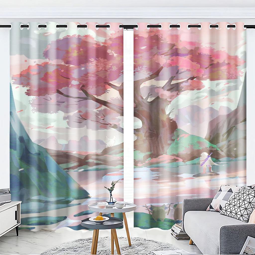 Landscape Cartoon Cute Fruit Print Home Style Decoration Polyester Window Children Bedroom Living Room Curtain Darkening Ideal For Sitting