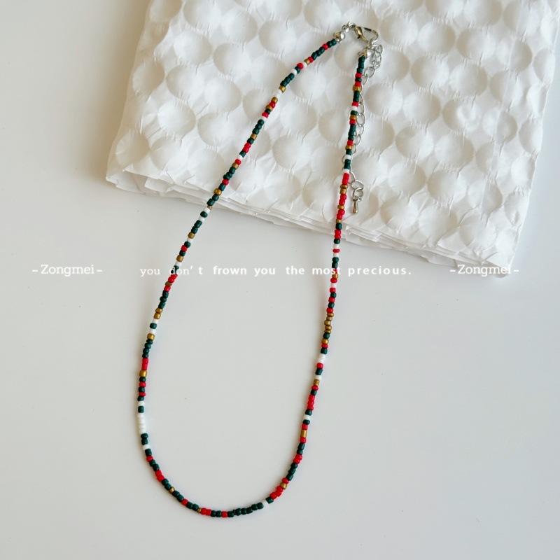 Mori sweet girl style DIY colored rice beads necklace female dopamine millet beads beaded neck chain necklace
