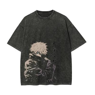 Jujutsu Kaisen Gojo T Shirt Blue Eyes Men Acid Wash Oversized Streetwear Anime Satoru Cotton Infinite Void Vintage Top Tee