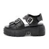 Sophisticated Retro - Futuristic Black Sandals | Premium Leather, Chunky Metal Buckles, Versatile for Casual & Streetwear