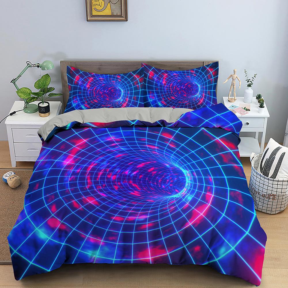 3D Psychedelic Geometric Duvet Cover Set - Digital Print Double Bed - Available In 3 or 4-Piece Sets