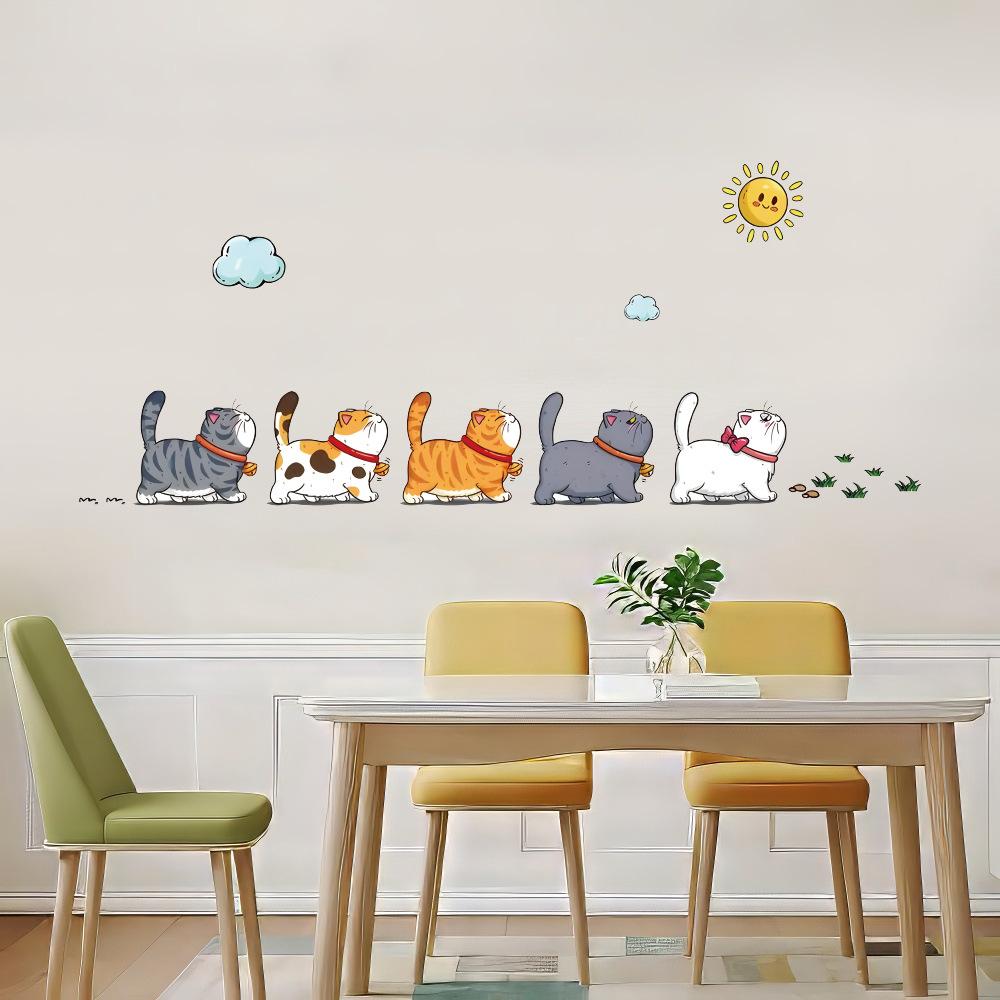 1pcs Cat Leisurely Strolling Wall Sticker Living Room Bedroom Hallway Entry Wall Decal Bathroom PVC Self-Adhesive Sticker