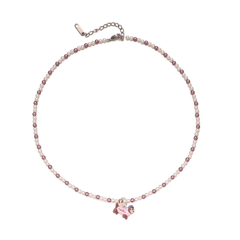 Korean Style Cute Sausage Dog Pendant Faux Pearl Necklace for Women
