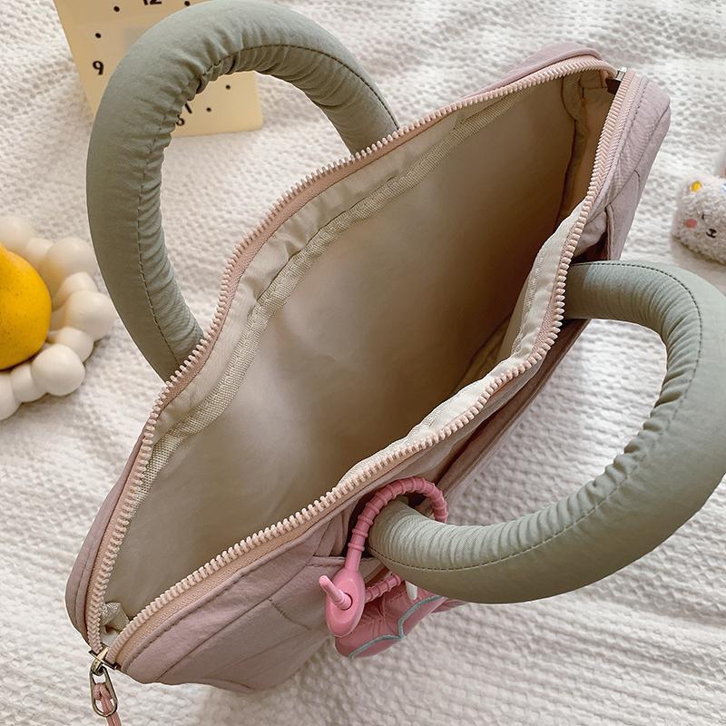 14 Inch Fashionable Cotton Padded Women's Laptop Bag, Tablet Bag, Contrasting Color Design, Simple And Cute Briefcase