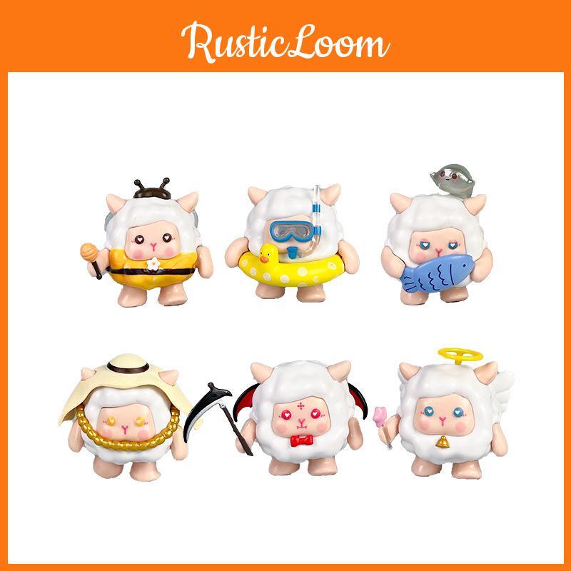 6 Eggy Pcs Party Sheep Design Mini Model Desktop Decoration Set Ornament