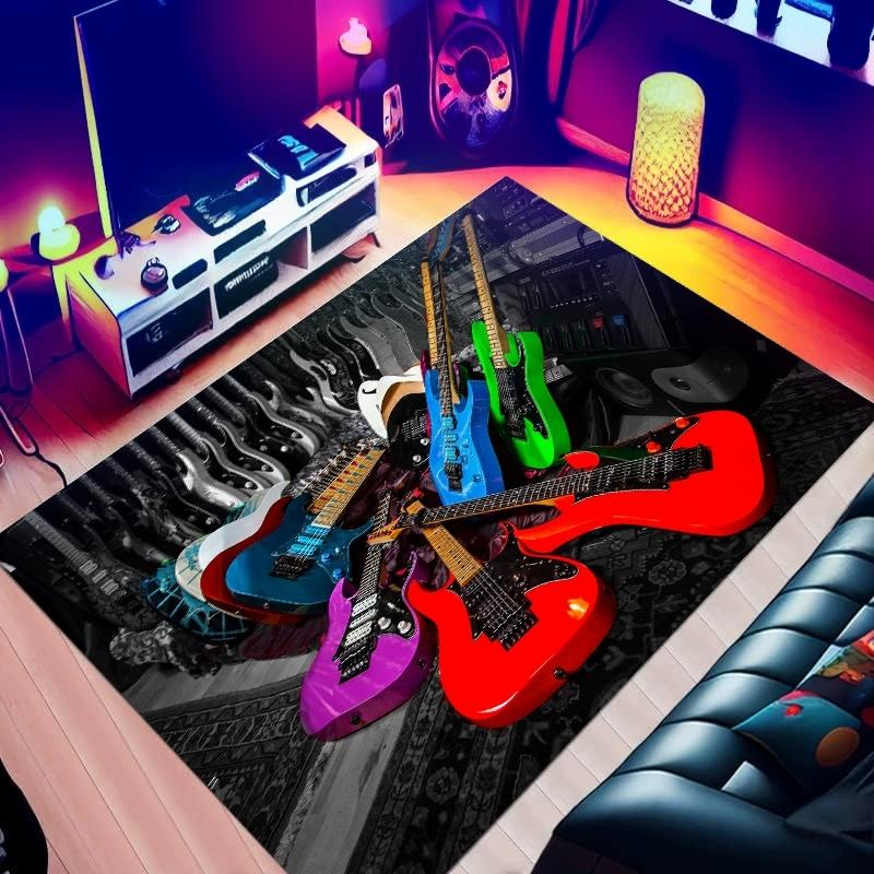Wohnzimmerteppich Bunter Felsen Personalisiertes E-Gitarrenmuster Teppich Wohnzimmer Schlafzimmer Rutschfeste Matte Heimdekoration