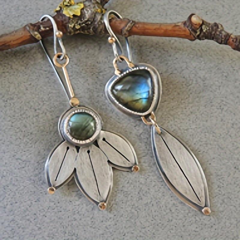 Vintage Kolczyki Asymetryczne Kształt Liścia Drzewa Kamień Syntetyczny Dla Kobiet Kolczyki Wiszące Imprezowe Biżuteria Prezenty