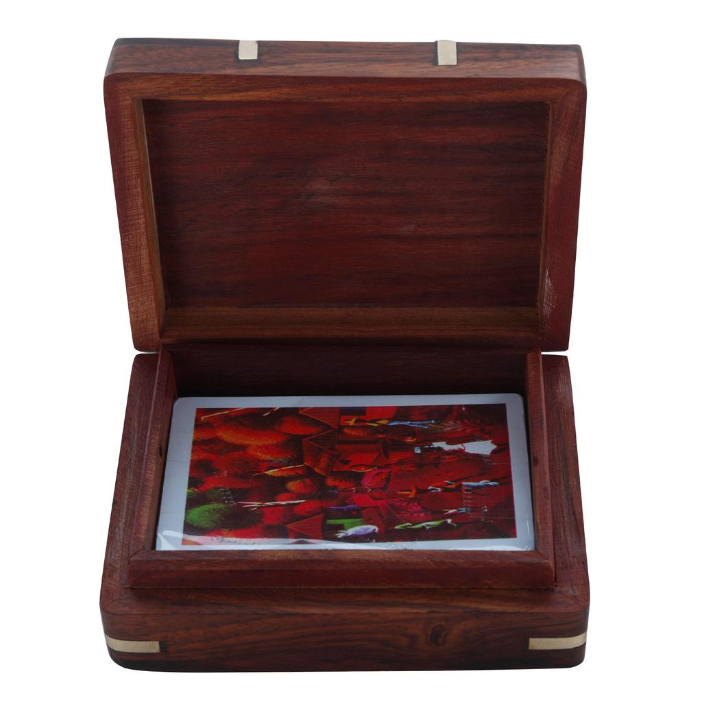 Shriji Crafts Dřevěná krabička na hrací karty Balíček karet – Ručně vyráběné úložné pouzdro pro dospělé