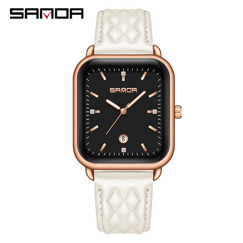Sanda Quartz Retro Square Watch: Simple Bar Index, Calendar, Waterproof, Business Casual, Unisex Strap