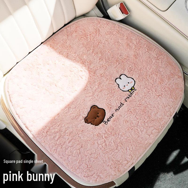 Winter Plush Car Seat Cushion - Cartoon Bear & Rabbit Design