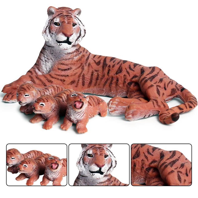 Realistic Mother Tiger with Cub Set: Male and Female Tiger Cubs Figurines