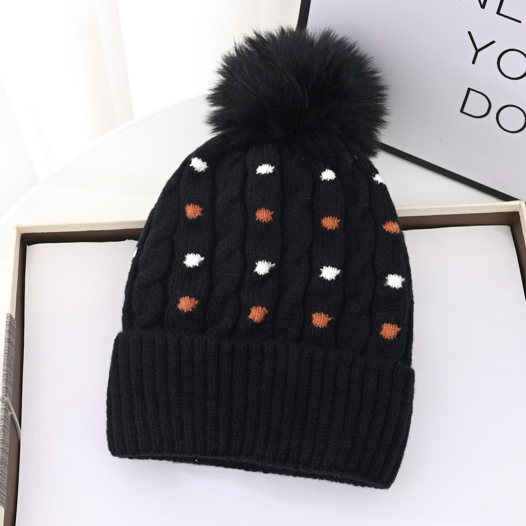 Nowa zimowa czapka z pomponem dla dzieci, wszechstronna, w kropki, dzianinowy sweter, czapka wełniana, polarowe nauszniki, wiatroodporna, ciepła czapka, wilgoć