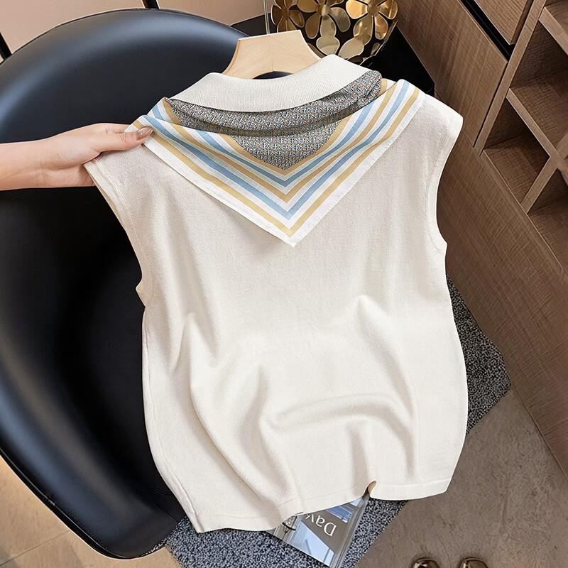Elegant French Style Sleeveless Lapel Knit Top