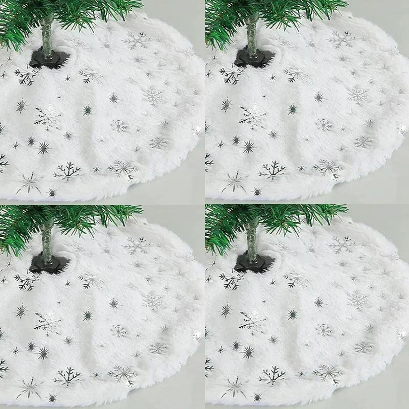 38cm White Christmas Tree Skirt Snowflakes Plush Carpet Xmas Floor Mat Ornaments Wedding Birthday New Year Christmas Decoration