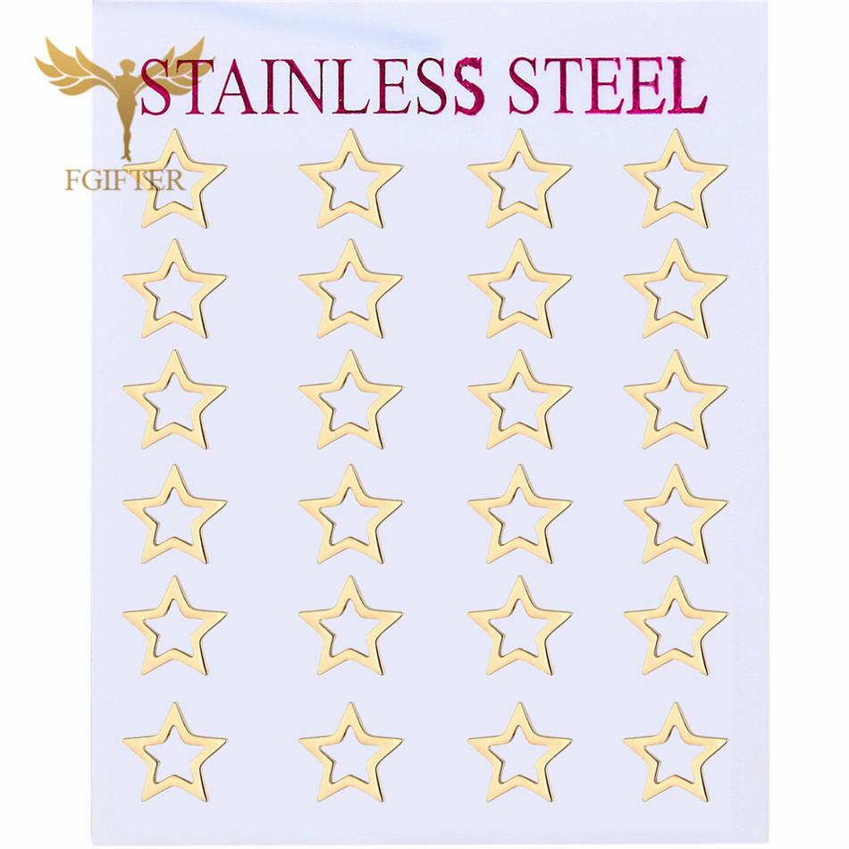 12 Pairs Stud Earrings Set for Women Geometric Triangle Star Round Cross Heart Earing Piercing Stainless Steel Zircon Resale