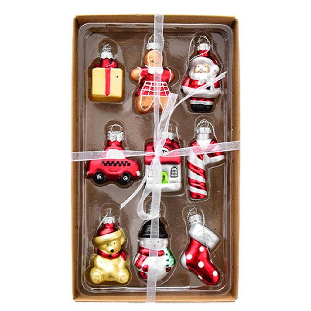 1 Set Xmas Glass Painted Santa Snowman Ornaments Hanging Ball Ornaments Unique Stained Glass Holiday Hanging Decor