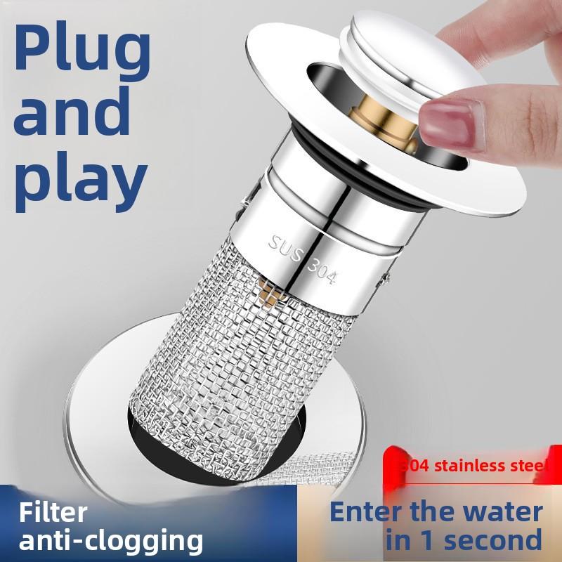 Washbasin Leakage Plug, Bouncing Core, Washbasin Sink Drain, Hair Filter, Anti-odor, Universal Press Type