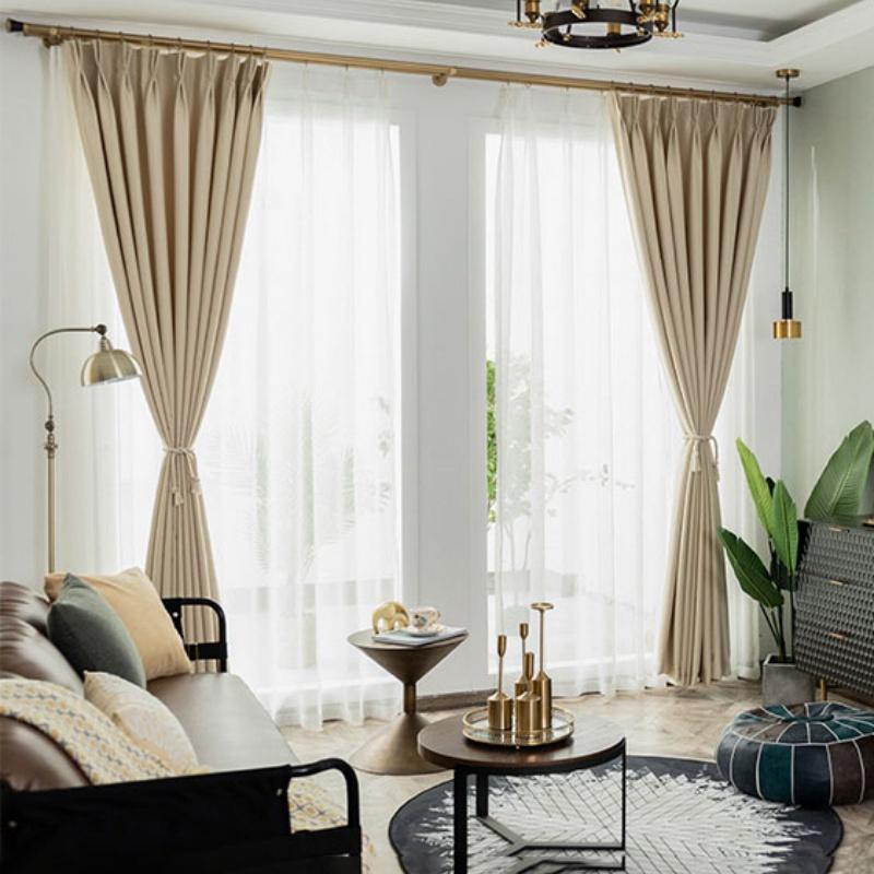 Modern Darkening Blackout Curtains Room High Density Weave Solid Color Simple Design For Bedroom Living Room