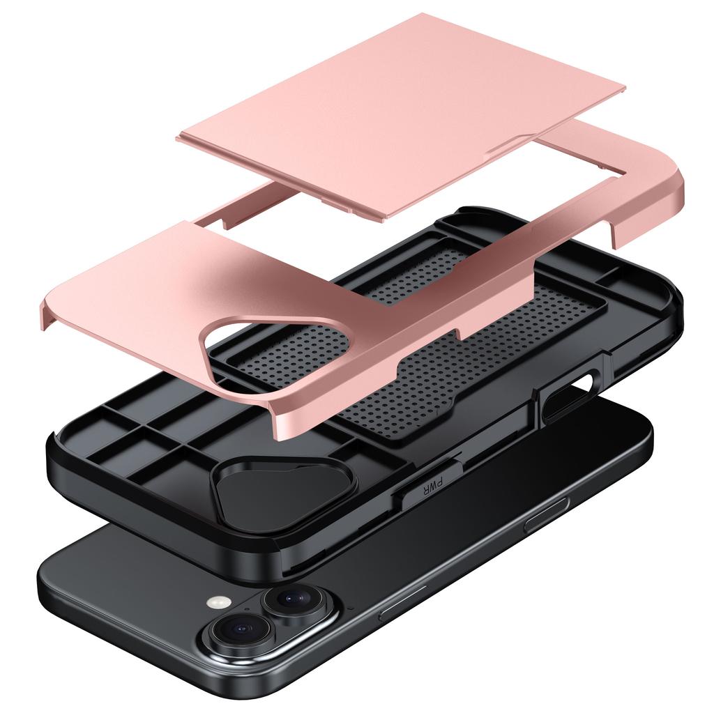 For iPhone 16 Plus Case with Card Holder TPU+PC Phone Cover Dual Layer Shockproof