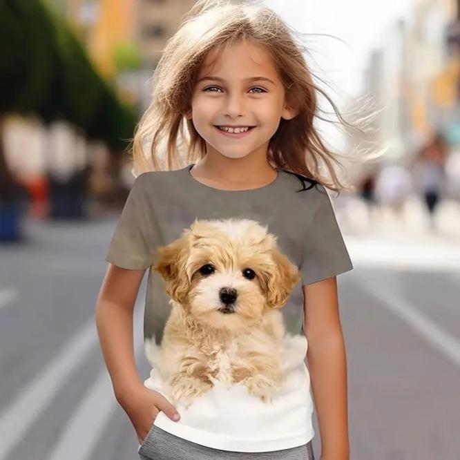 Summer New Casual and Comfortable Animal Print Girls Round Neck Short Sleeve T-shirt