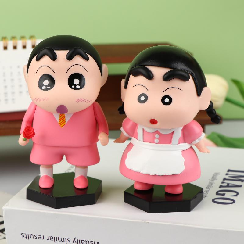 2Pcs/Set Crayon Shin Chan Anime Figures Cute Cartoon Pvc Figure Doll Ornament Desktop Decoration Couple Collectible Gifts