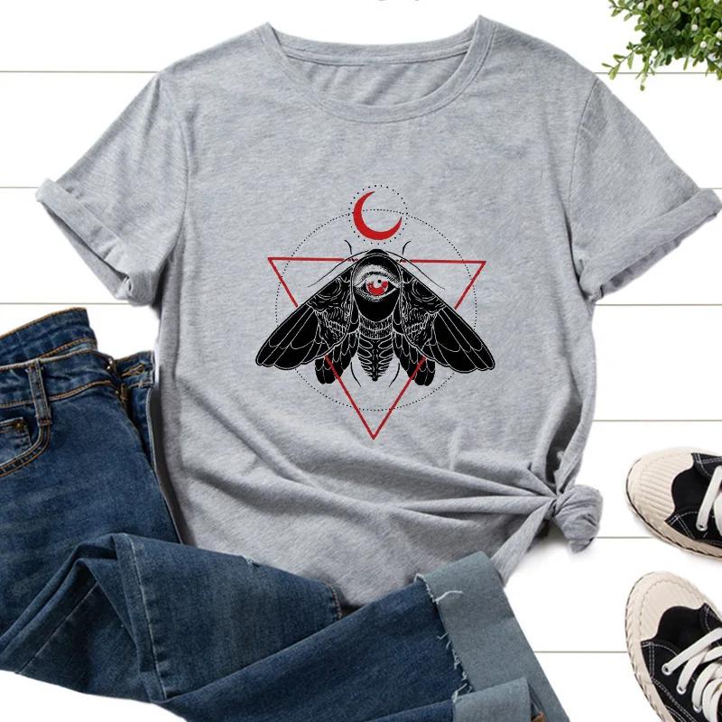 

Rose Moth Moon Chic Retro Mujer Camisetas White Gothic T-shirt Aesthetic Pattern Short Sleeve T-shirt Polyester T-shirt S