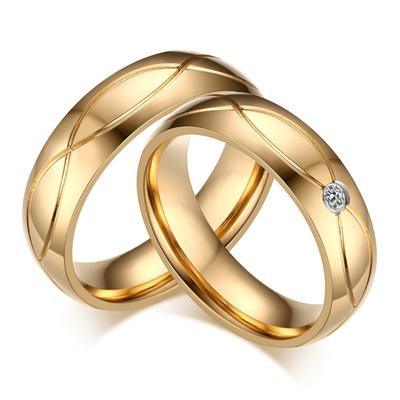 Paarring aus Titanstahl mit Strasssteinen, Hochzeit, Verlobung, Schmuck, Geschenk