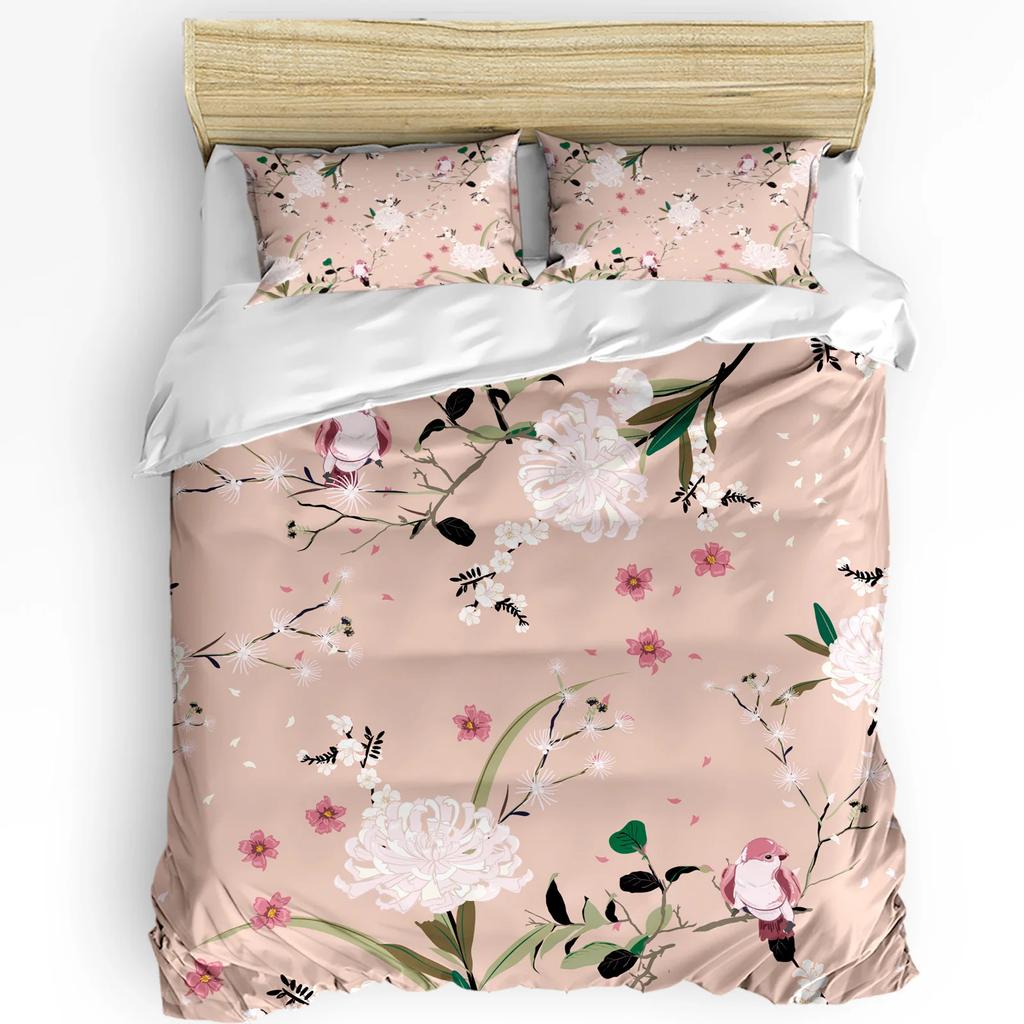 Pink Flower Peach Blossom Duvet Cover With Pillow Case Custom 3Pcs Bedding Set Quilt Cover Double Bed Home Textile