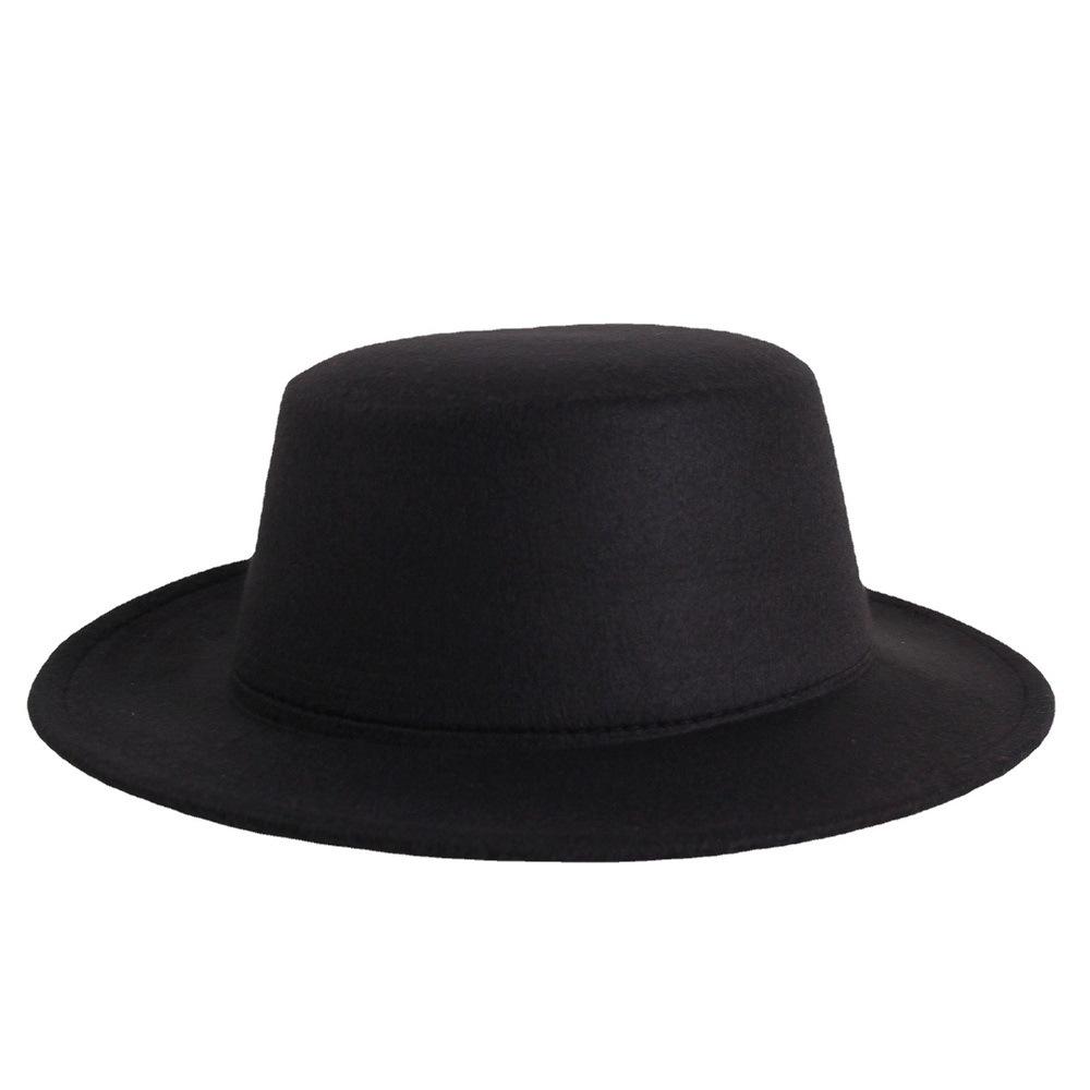 Retro British style flat top top hat couple men and women gentlemen's hat women's autumn and winter big flat brim woolen jazz hat