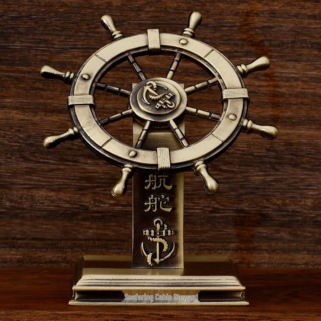 Retro Brass Ship's Wheel Spinner 360° Rotation Ornament for Desk