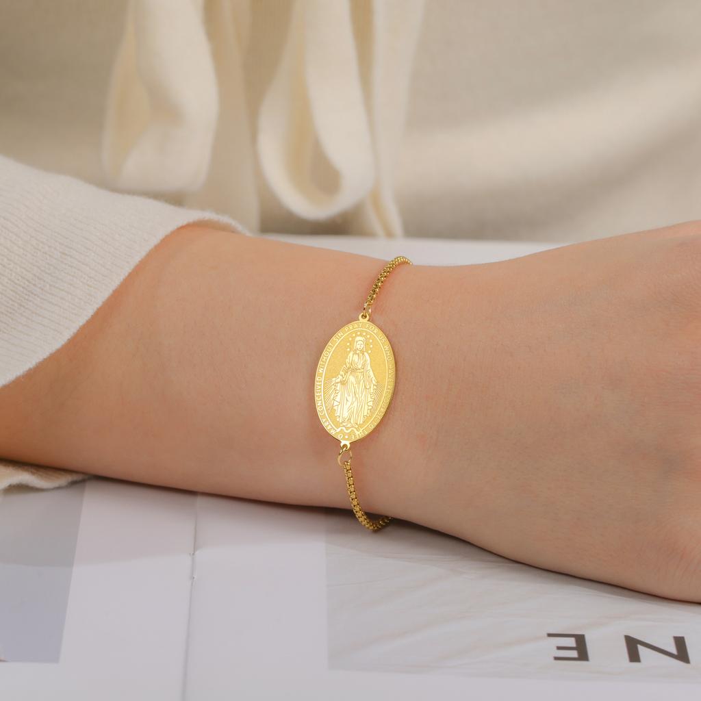 LIKGREAT Virgin Mary Bracelet for Women Stainless Steel Bracelets Mother of Jesus Catholic Jewelry Christian Protection Gift