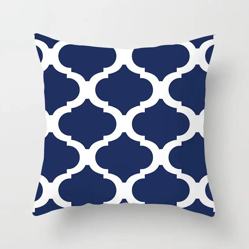 Blue Color Pillow Cover Geometric Print Pillowcase Square Pillow Case  18x18 inches Decorative Pillows For Car/bed /sofa