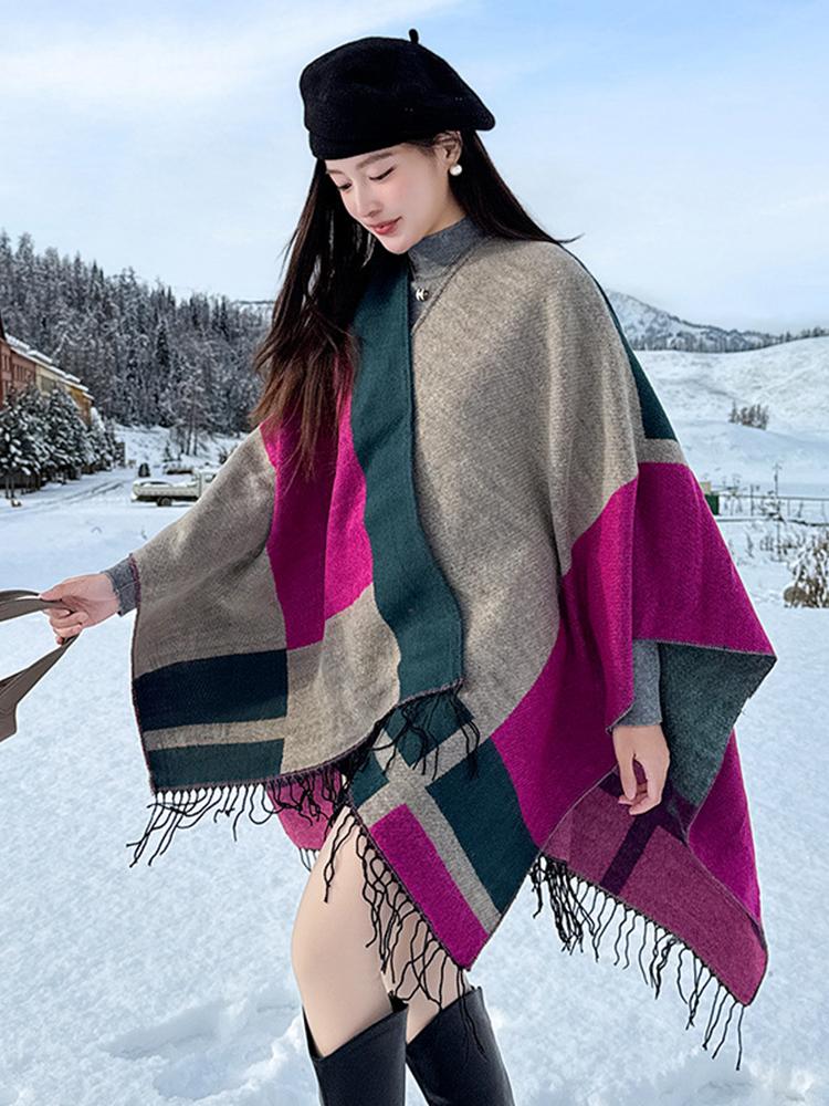 Winter Scarf Women Ladies Layers Poncho Elegant Plaid Tassel Wraps Shawl Casual Warm Scarve Capa Para Mujer Pashmina Cloak New