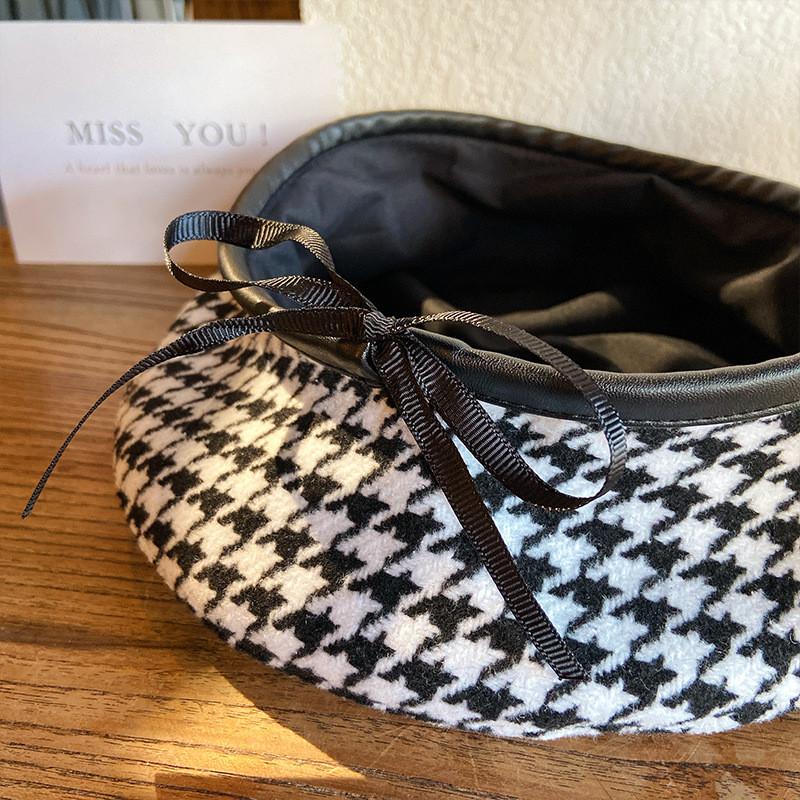 Trendy Designer Houndstooth Beret Flat Top Summer Hat For Women