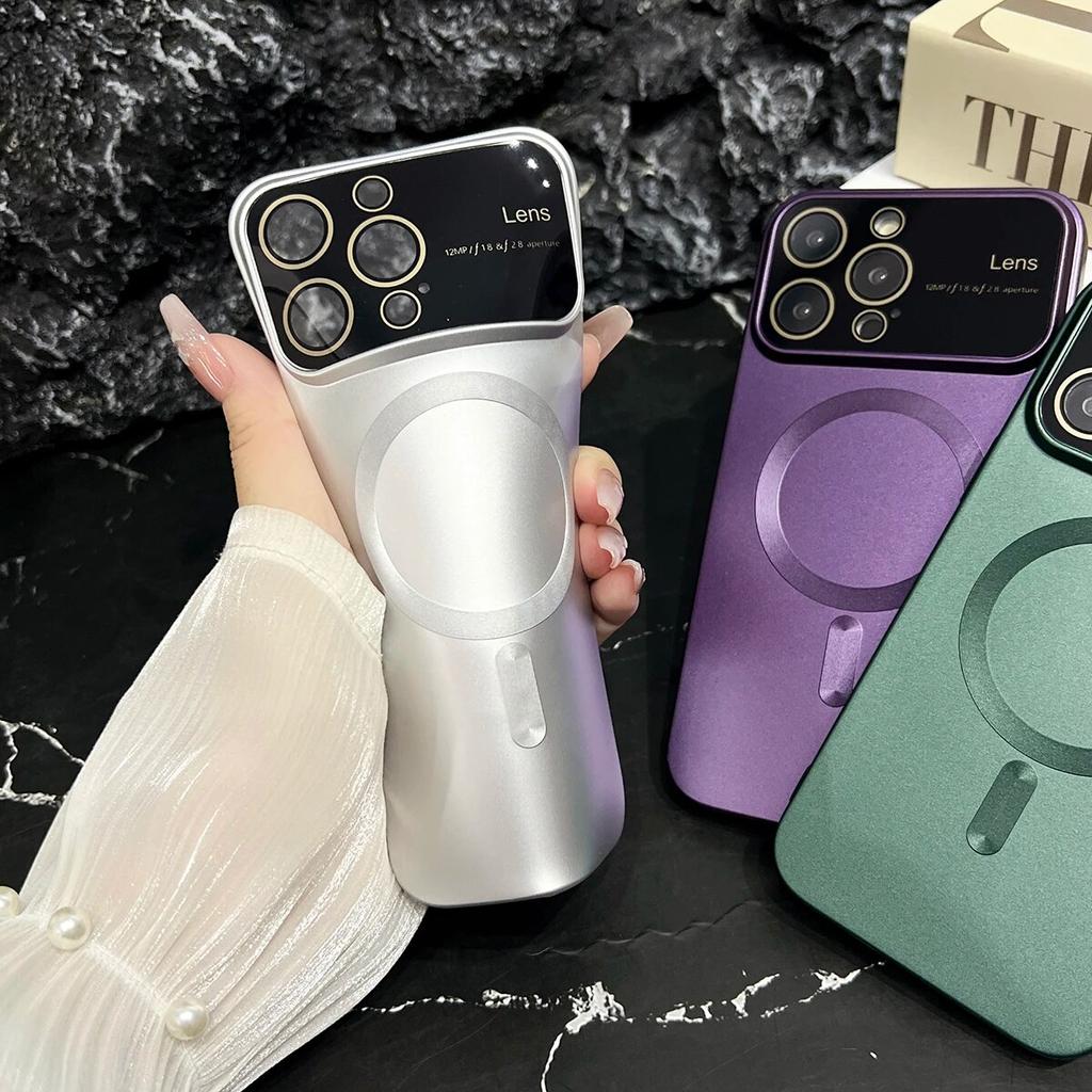 Luxury Solid Color Magnetic Soft Covers For iPhone 15 14 13 12 11 Pro Max Plus Large Camera Window Protection Magsafe Phone Case