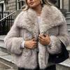 Damenmode Kurzer Kunstpelzjacke Mantel Langarm Vorne Druckknopf Weibliche Oberbekleidung Schicker Reverskragen Dicker Mantel