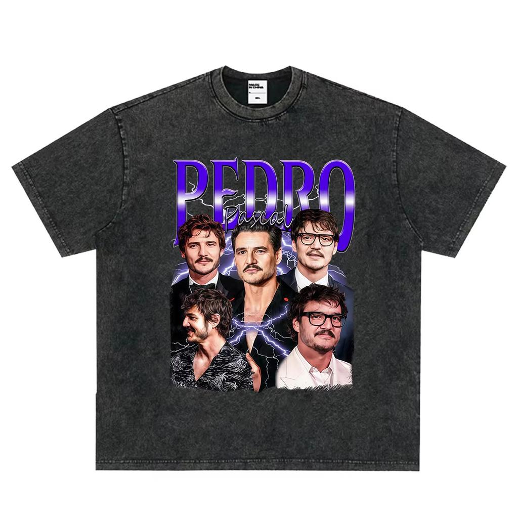 2026 Hot Sale Actor Pedro Pascal Fans Gift Graphic T Shirt Vintage Washed Pedro Pascal T-shirts Men Women Hip Hop Punk Streetwear Oversized Tshirt