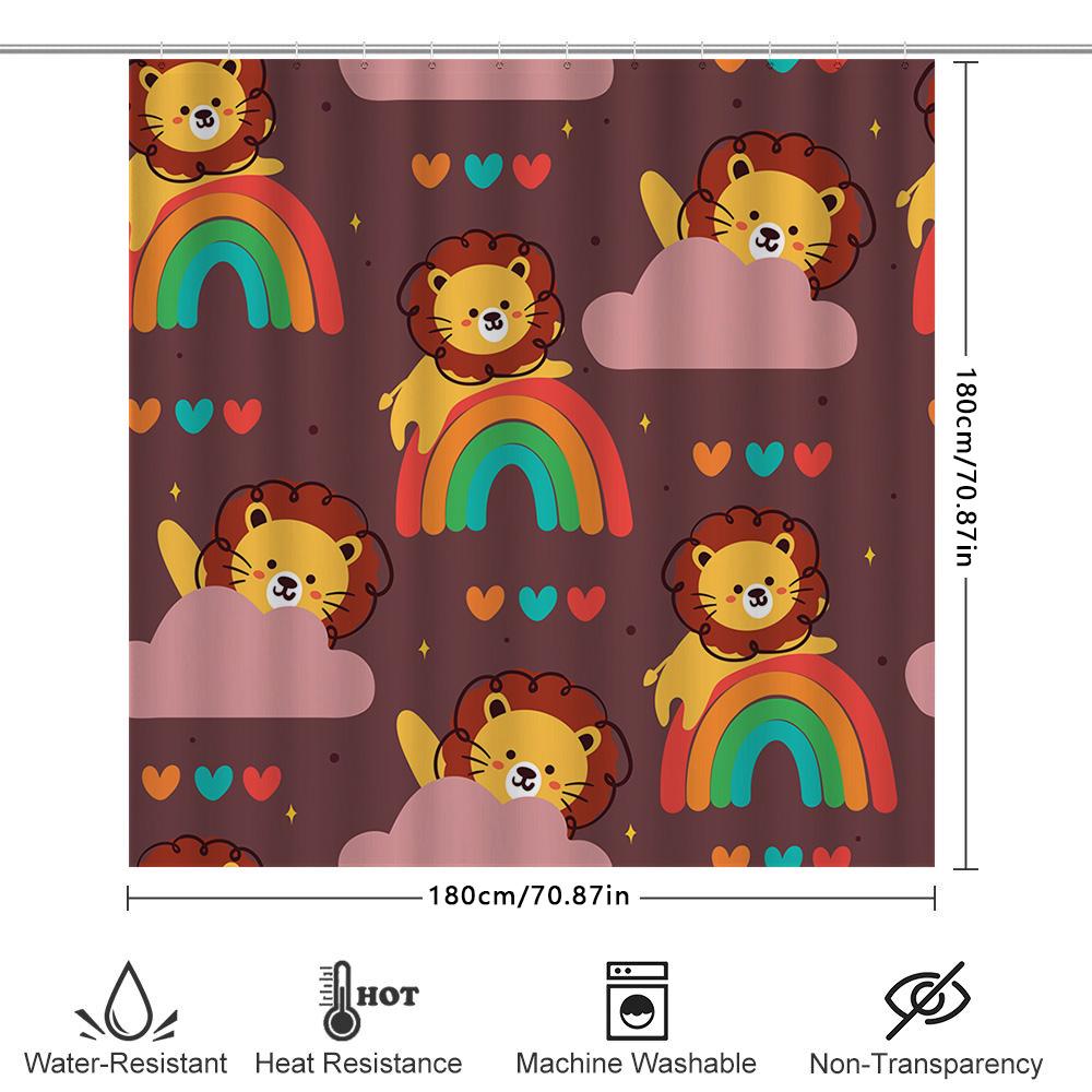 Animal Print Shower Curtains With Rainbow Design Cute Lion And Clouds Decor For Bathroom Made Of Waterproof Fabric Easy Hanging