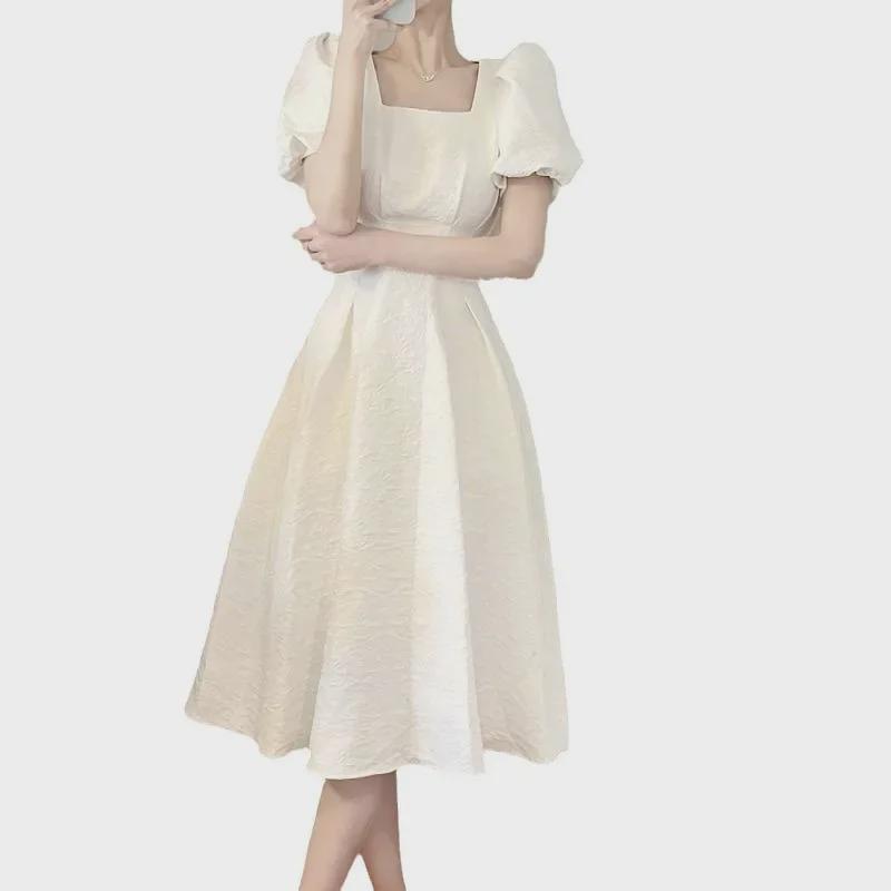 2026 Summer French First Love Women's Slim Waist Long Skirt - Fresh, Elegant, Short Sleeve Japanese Dress