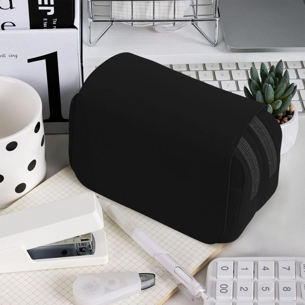 1pc Moonlight Black Horse 2D Flat Printing Double-Layer Flip Black Pencil Case - Back-To-School Essential Pencil Box, Daily Multi-Functional Makeup Ba