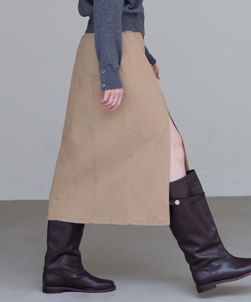 Deuloupisumeon Vertical Line Denim Long Skirt [L.Beige]