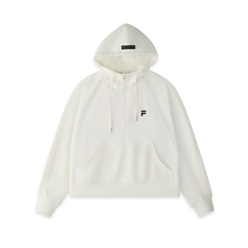Fila Fusion Casual Color Block Hooded Sweatshirt Women Tops Cloud-White T11W446208FWT